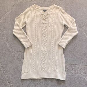 Rhapsody Long Sweater With Lace Up Neckline